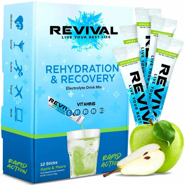 Revival Rehydration & Recovery Electrolyte Drink Mix Apple & Pear x12 Sachets