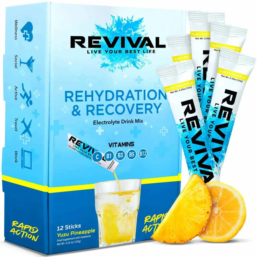 Revival Rehydration & Recovery Electrolyte Drink Mix Yuzu Pineapple x12 Sachets